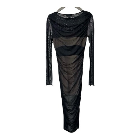Louna Mesh Naked Midi Dress Long Sleeve In Sheer Black Mesh Size Medium - Picture 7 of 10